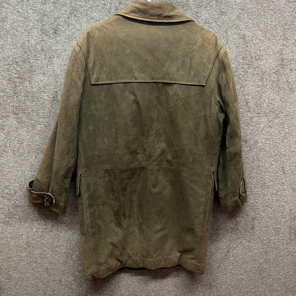 Vintage Burberry Suede Leather Duffle Toggle Coat Olive Green Jacket Womens - Picture 11 of 16